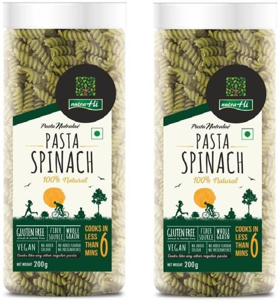 NutraHi Spinach Gluten Free Pasta Pack of 2 - 200g Each Fusilli Pasta