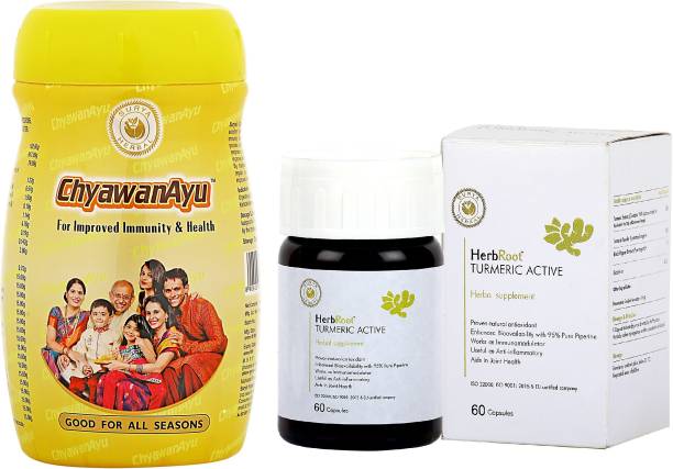 HerbRoot Herbal Immunity Booster Combo Pack - ChyawanAyu 1kg and Turmeric Active