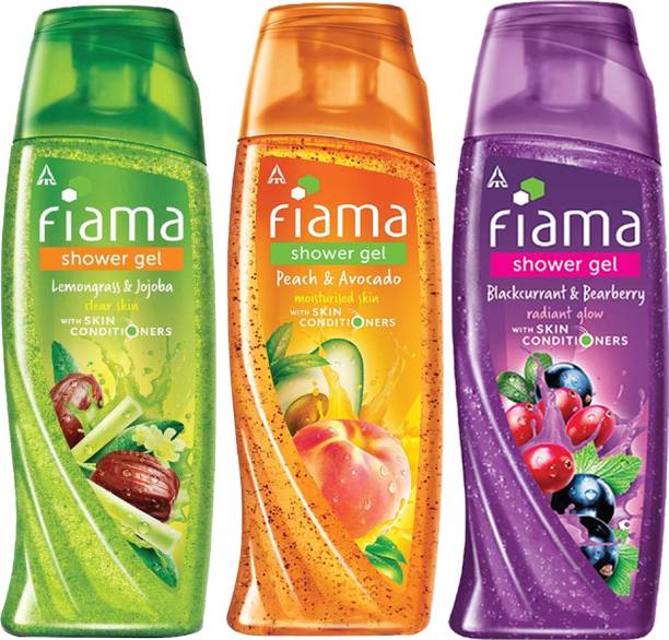 FIAMA Shower Gel Lemongrass & Jojoba, Blackcurrant & Bearberry , Peach & Avocado - Pack of 3