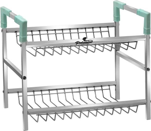 PALOMINO Containers Kitchen Rack Steel Stainless Steel 2-Tier Rack | Container Organizer | Organiser/Basket for Boxes Utensils Dishes Plates for Home (Multipurpose Kitchen Storage Shelf Shelves Holder Stand Rack) Containers Kitchen Rack