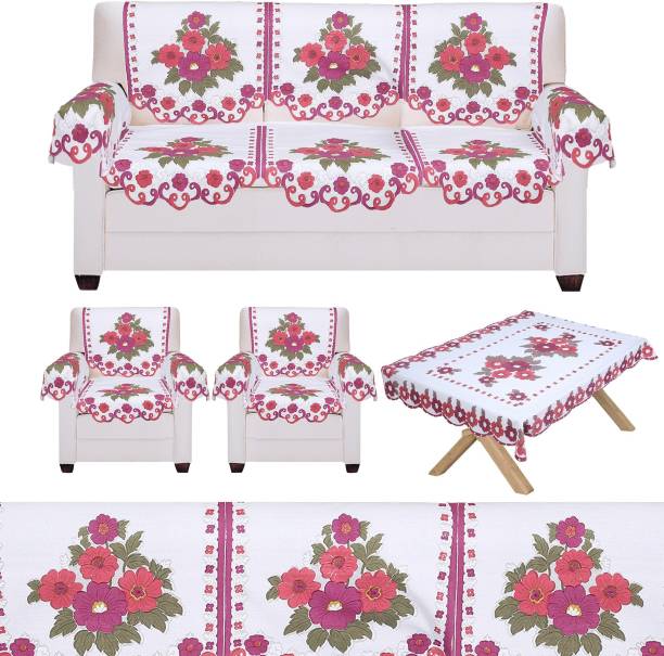 FAB NATION Polyester, Lace, Polycotton, Silk Floral, Checkered, Damask, Plain Sofa Cover