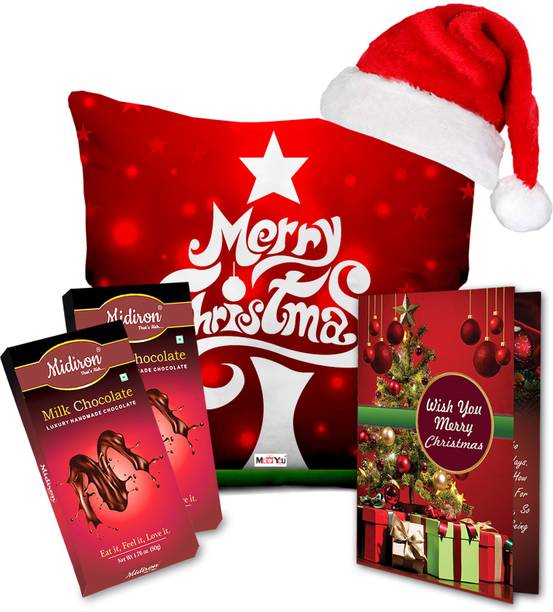 Midiron Christmas Gifts, Chocolate Bar | Santa Cap| Greeting Card | Printed Cushion (16*16 In) for Friend & Relative IZ20STChristmas-05 Cotton, Paper Gift Box