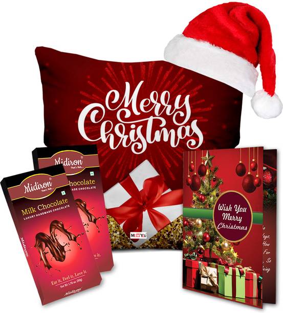 Midiron Christmas Gifts, Chocolate Bar | Santa Cap| Greeting Card | Printed Cushion (16*16 In) for Friend & Relative IZ20STChristmas-03 Cotton, Paper Gift Box