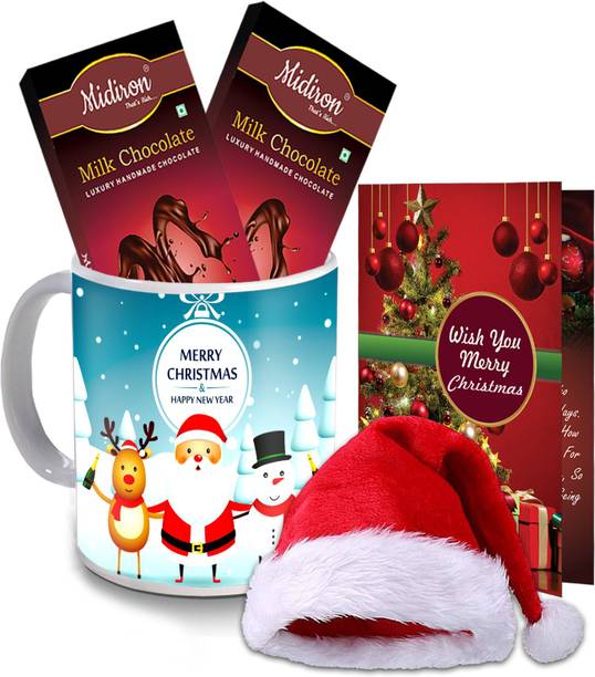 Midiron Christmas Gifts, Milk Chocolate Bar | Santa Cap| Greeting Card | Printed Coffee Mug for Friend & Relative IZ20ST-61 Ceramic, Paper, Cotton Gift Box