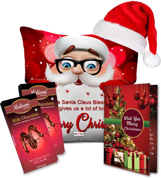 Midiron Christmas Gifts, Chocolate Bar | Santa Cap| Greeting Card | Printed Cushion (16*16 In) for Friend & Relative IZ20STChristmas-54 Cotton, Paper Gift Box