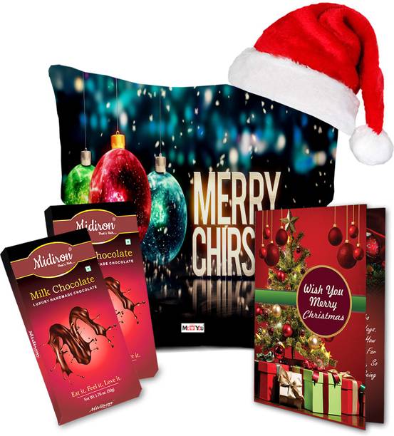 Midiron Christmas Gifts, Chocolate Bar | Santa Cap| Greeting Card | Printed Cushion (16*16 In) for Friend & Relative IZ20STChristmas-32 Cotton, Paper Gift Box