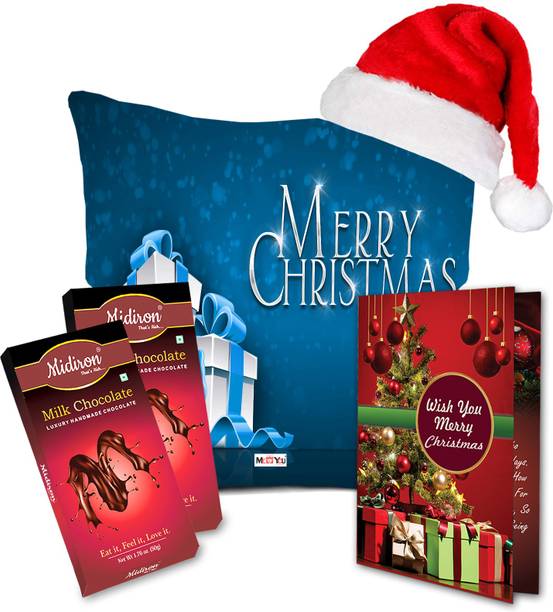 Midiron Christmas Gifts, Chocolate Bar | Santa Cap| Greeting Card | Printed Cushion (16x16 In) for Friend & Relative IZ20STChristmas-22 Cotton, Paper Gift Box