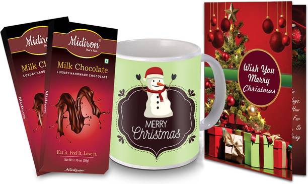 Midiron Christmas Chocolate Gifts, Milk Chocolate Bar | Greeting Card | Printed Coffee Mug for Friend & Relative IZ20NJP-233 Ceramic, Paper Gift Box