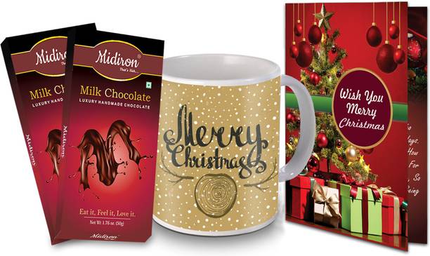 Midiron Christmas Chocolate Gifts, Milk Chocolate Bar | Greeting Card | Printed Coffee Mug for Friend & Relative IZ20NJP-181 Ceramic, Paper Gift Box