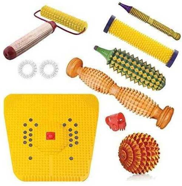 ACUPRESSURE LIFE STYLE KIT 9 Acupressure Wooden Foot Roller Acupressure Magnetic Stress Mat Combo Kit Massager