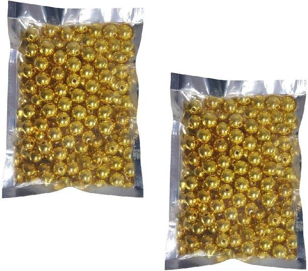 Utkarsh Pack of 200 Gram(250 Approx) 12mm Golden Moti Balls Pearl Bead Stone Embroidery Craft Material for Artificial Jewellery Beading Scrap Booking Craftworks and Decorations