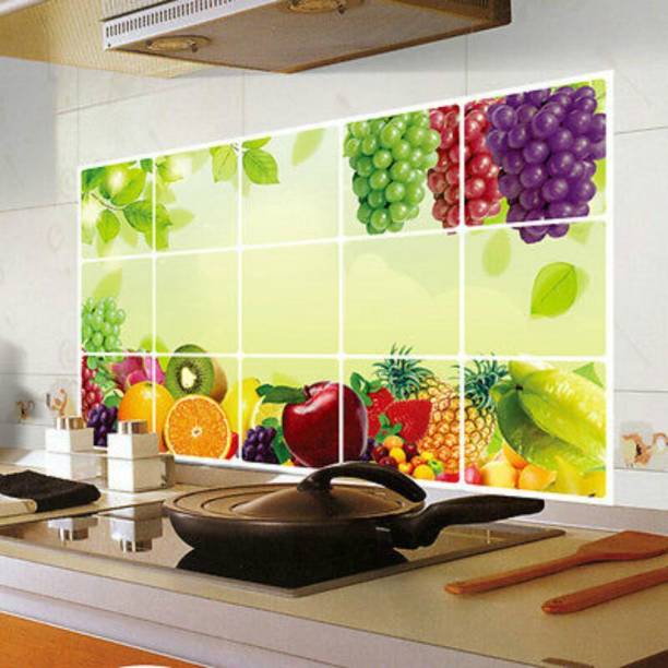 KAAF 90 cm Wall Sticker (60cmx90cm) Kitchen Oil Proof Decal Sticker Heat-Resistant Waterproof Tile Wall Self-Adhesive Stickers (Fruit Garden) Self Adhesive Sticker