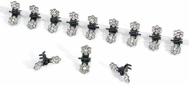 Myra Collection SILVER 12 Pcs Women's Girl's Mini Crystal Flower Hair Claw Clamp Hair Clip Hair Clip