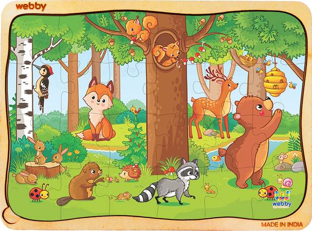 Webby Playful Animals Wooden Jigsaw Puzzle, 24pcs