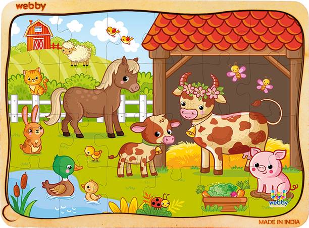 Webby Farm Animals Wooden Jigsaw Puzzle, 24pcs
