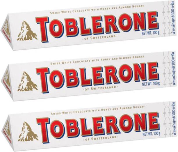 Toblerone White Chocolate With Honey and Almond Nougat (Imported) Bars