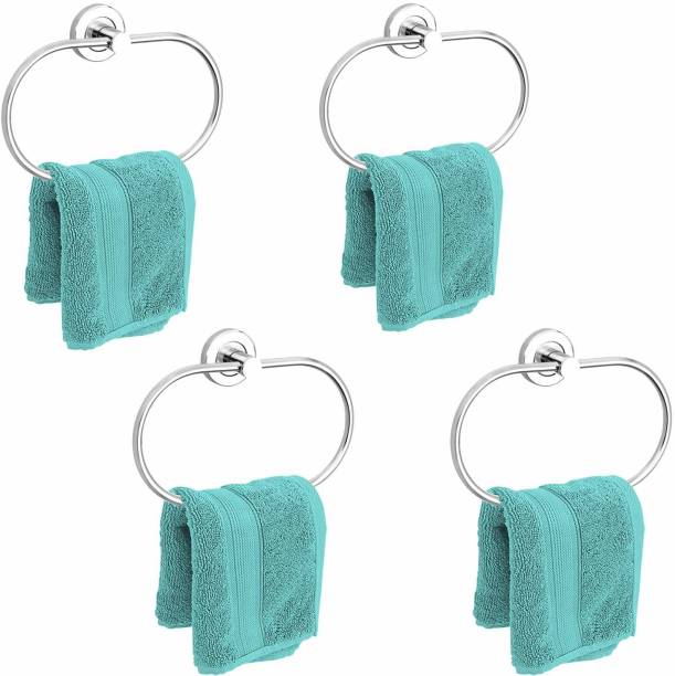 Plantex High-Grade Stainless Steel Towel Ring for Bathroom/Napkin-Towel Hanger/Wash Basin/Bathroom Accessories (Chrome-Oval) Set of 4 Napkin Rings