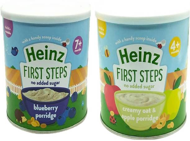 HEINZ First Steps Baby Cereal (Pack of 2) - Blueberry Porridge + Creamy Oat & Apple Porridge Cereal