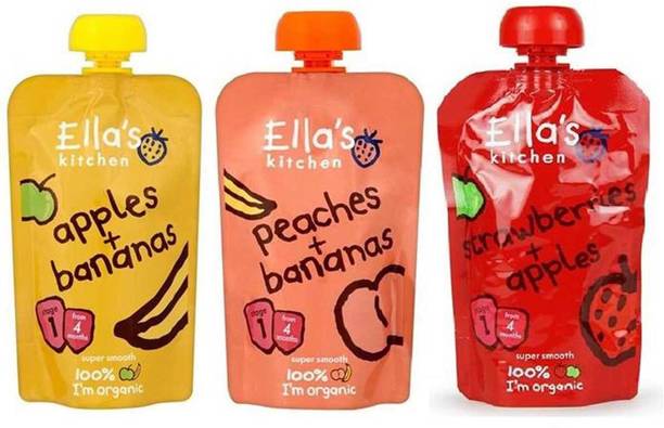 Ellas Kitchen Puree Combo Apple Banana ,Peaches Banana ,StrawberrieApple Cereal