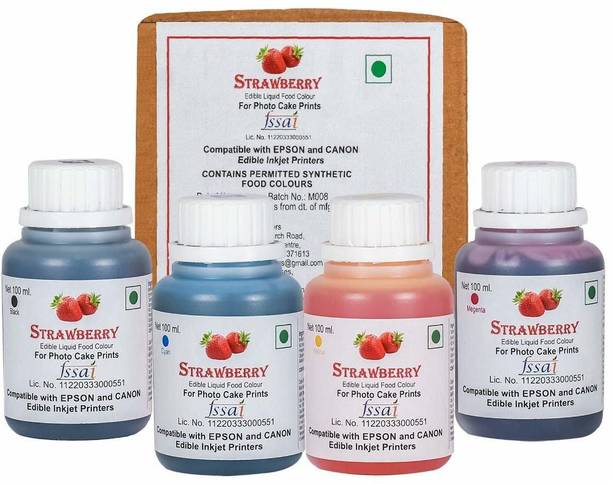 M S BAKESHOP Strawberry Bake Printer Inks Compatible with Edible Printers, Available in 4 Colors (Cyan, Magenta, Yellow and Black) (100 ml) Syrups Liquid