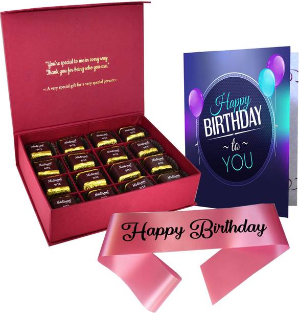 Midiron Birthday Gifts, Milk Chocolate with Greeting Card and Happy Birthday Sash For Birthday gift for Friend & Relative Paper Gift Box