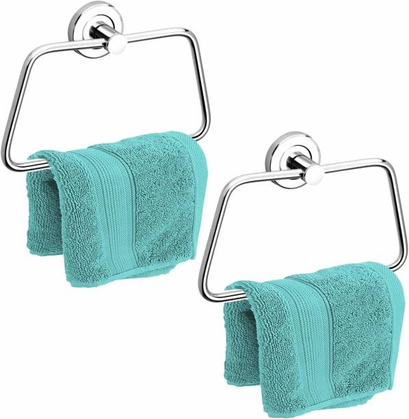 Plantex High-Grade Stainless Steel Towel Ring for Bathroom/Napkin-Towel Hanger/Wash Basin/Bathroom Accessories (Chrome-Rectangle) Set of 2 Napkin Rings
