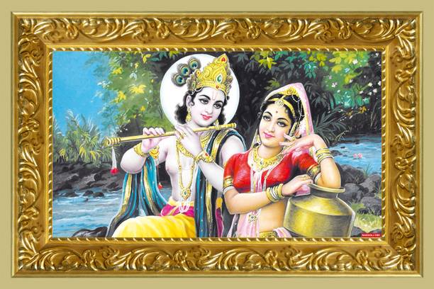 god & god's 46 cm Radha Krishna Sparkle Lamination Sticker Self Adhesive Sticker