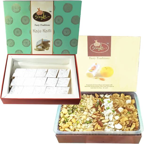 Singla Kaju Katli 400g Dry fruits Panjeeri 400g Combo (Pack of 2*400g, 800g) Panjiri Box Box