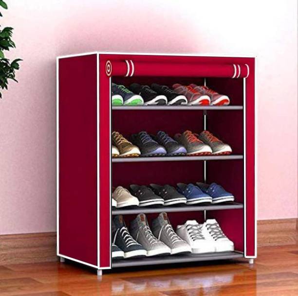 CMerchants Home Creative 4 layer collapsible shoe rack MAROON Metal Collapsible Shoe Stand
