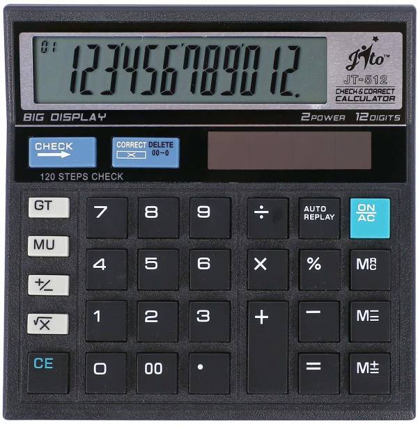 jito 12 Digits JT-512 Black (Box) Check & Correct Big Display 1 Year Warranty Basic  Calculator