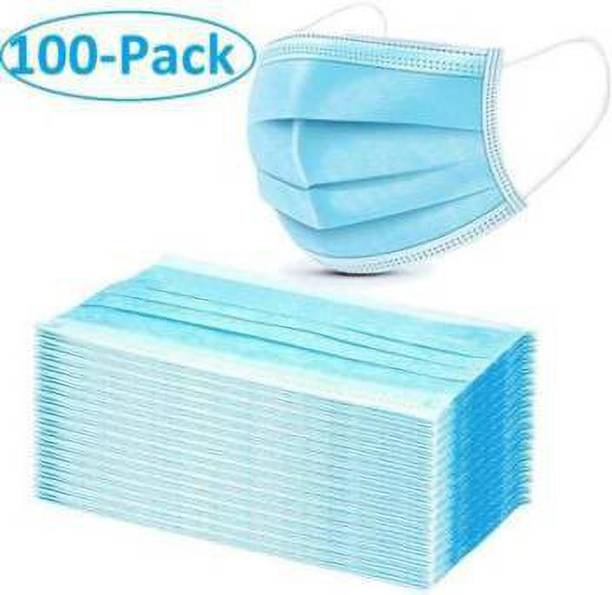 Wellstar Protective Face Mask with NOSE CLIP, CE ISO & GMP Certified Bacterial Filtration Surgical Mask ( Pack of 100, 3 Ply) Non-Washable, Water Resistant Surgical Mask