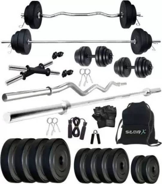Star X 40 kg 40Kg PVC weight with 3ft Curl Rod, 5ft Straight Rod and Accessories Home Gym Combo