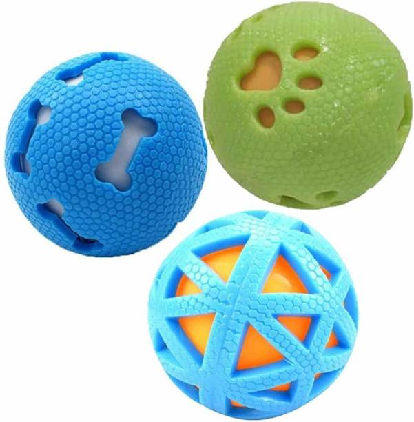 Pet Needs Combo of 3 Squeaky Interactive Fetch Ball Toy for Puppy Rubber Ball For Dog & Cat