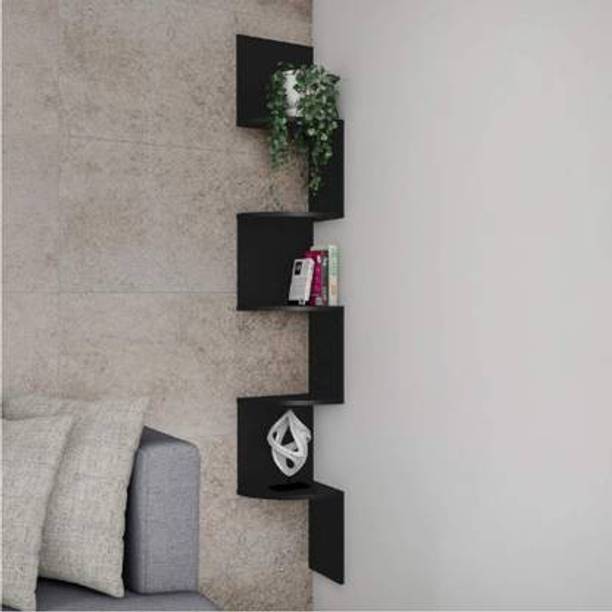 Shopdecor Zigzag Wall Mount Corner Shelf Shape (White) Engineered Wood Display Unit (Finish Color - White) MDF (Medium Density Fiber) Wall Shelf