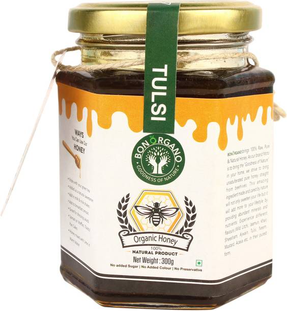 bon organo Unprocessed Pure Tulsi |Basil|Holy Basil Honey |Organic Raw Honey| Natural|No preservatives| No Artificial Color|No Added Sugar 300Gms