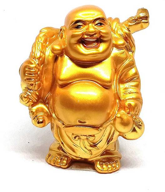 Wellingston Laughing Buddha Design-4 Ingot for Health, Wealth & Prosperity (9 cm) Decorative Showpiece - 9 cm