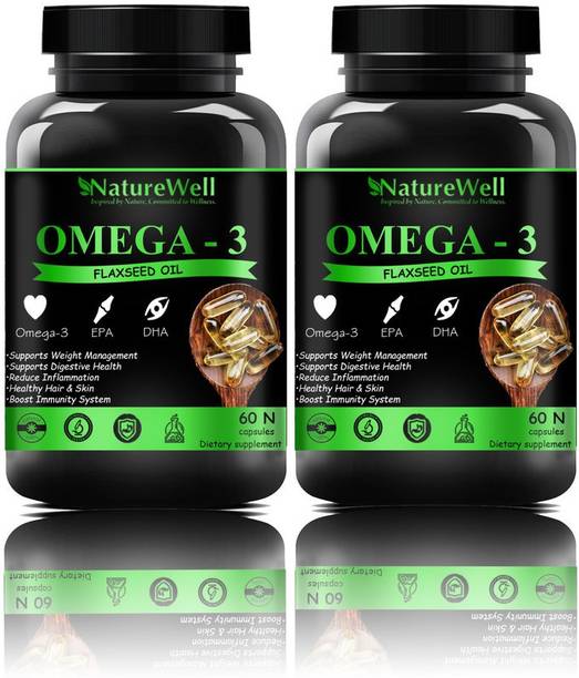 Naturewell Premium Flaxseed extract capsules Omega 3 (120 capsules) (Triple Strenth) (Green)