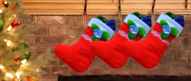Flipkart SmartBuy Hanging Christmas stocking Socks in Cotton Fabric Red and White Color (6.2 Inch) (Pack 1) Christmas Stocking