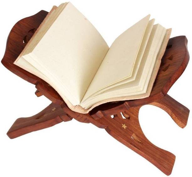WOODINO Rehal Box - Book Rest - Book Storage - Handmade - Handicrafts - Brass Work - Carving Work Wooden, Brass Brown Rehal