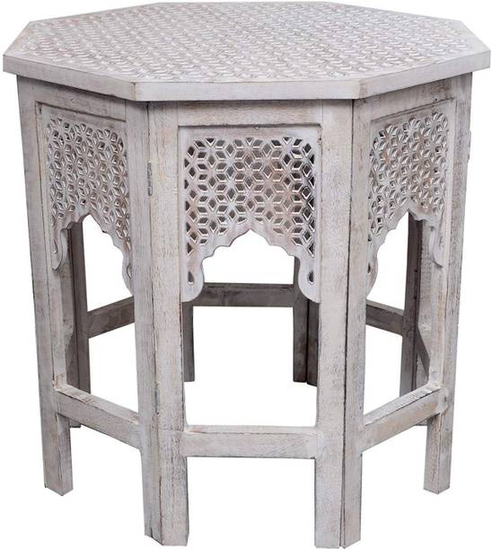 Artesia Wooden Handcrafted Carved Solid Folding Antique white Coffee Table Solid Wood Side Table Solid Wood Side Table