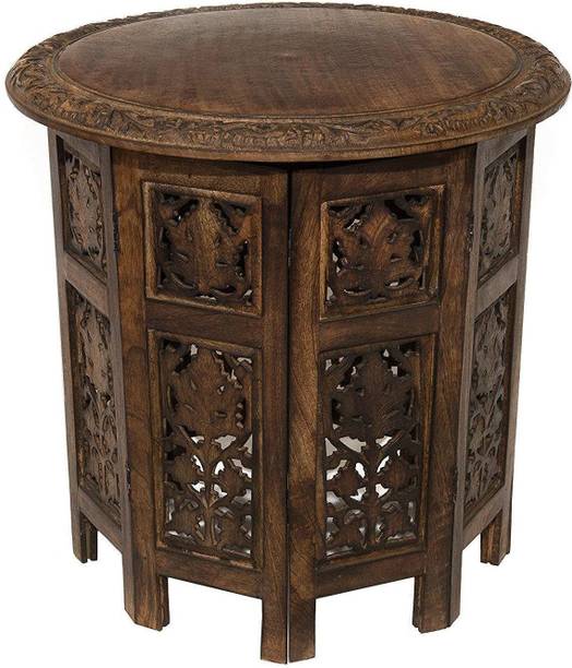 Artesia Wooden Handcrafted Carved Solid Folding Brown Coffee Table Solid Wood Side Table