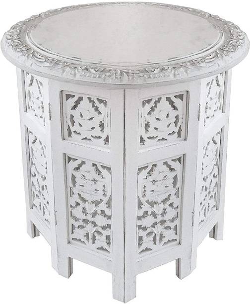 Artesia Wooden Handcrafted Carved Solid Folding White Coffee Table Solid Wood Side Table