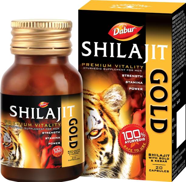 Dabur Shilajit Gold | Premium Vitality | Ayurvedic Supplement for Men | 20 Capsules