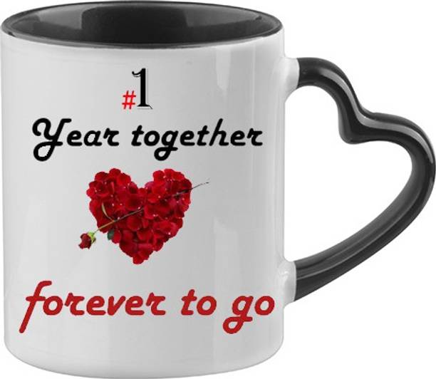 जैपुरर्ट "1 Year Together Forever To Go" "First Wedding Anniversary Gift For Him And Her" "1st Year Relationship mug" "1Year Love Celebration" "Best Anniversary Gift" "1st Anniversary For Husband & Wife" 1st Year Complate In A True Relationship" Best Gift For A Ture Love - Heart Handle 2 Tone सिरेमिक मग