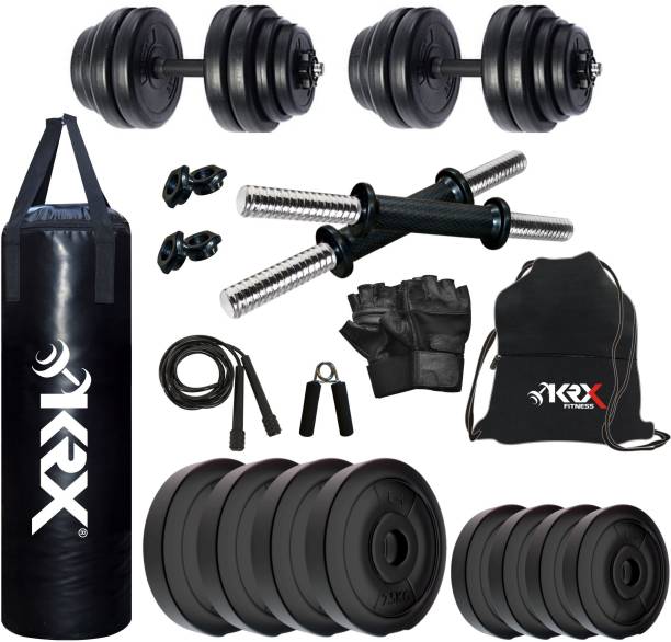 KRX 14 kg PVC-DM-14KG-COMBO 4 ((2.5 kg x 4)+(1 kg x 4)) with Unfilled Punching Bag Home Gym Combo