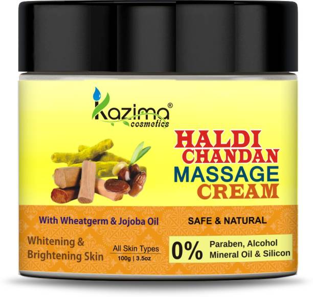 KAZIMA Haldi Chandan Massage Cream with Wheatgerm & Jojoba Oil for All Skin types | Whitening & Brightening Skin