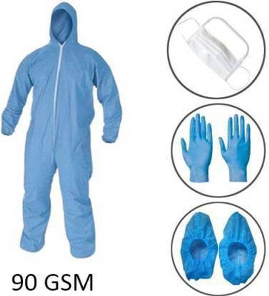 WeSafe PPE Kit Washable and Reusable Coverall with Hood 3Ply Face Mask, Shoe Cover Safety Jacket