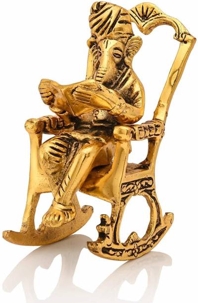 Jitesh Handicrafts Metal Lord Ganesh Ji Reading Ramayana , Ganpati ji Sitting on Chair Idol Decorative Showpiece  -  16 cm