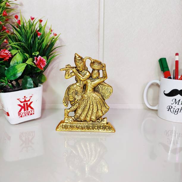KridayKraft Kridakraft Golden Finish Dancing Radha Krishna Idol Statue gold plated with an antique finish so looks very beautiful and use for the purpose of worship and for home,office & table decorative gift for having House warming anniversaries, birthday, wedding gifts, return gifts, corporation gifts, religious-gifts & Indian festivals.... Decorative Showpiece  -  15 cm