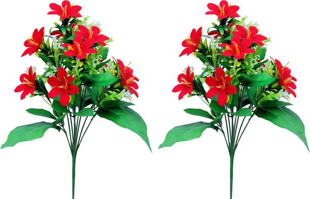 RisEmpire Artificial Flower Bunch For Home Decoration (Pack Of 2 and 7Sticks) Red Rose Artificial Flower